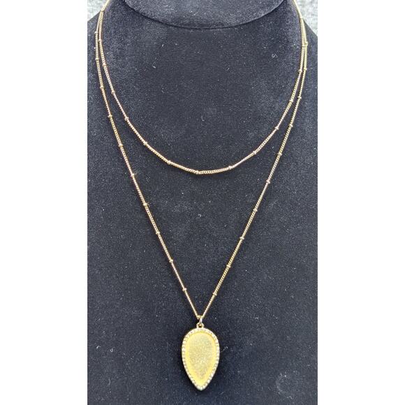 Sugarfix Pendant Necklace, Yellow Druzy Quartz Teardrop w/ Stones, Multi-Strand - Picture 1 of 4